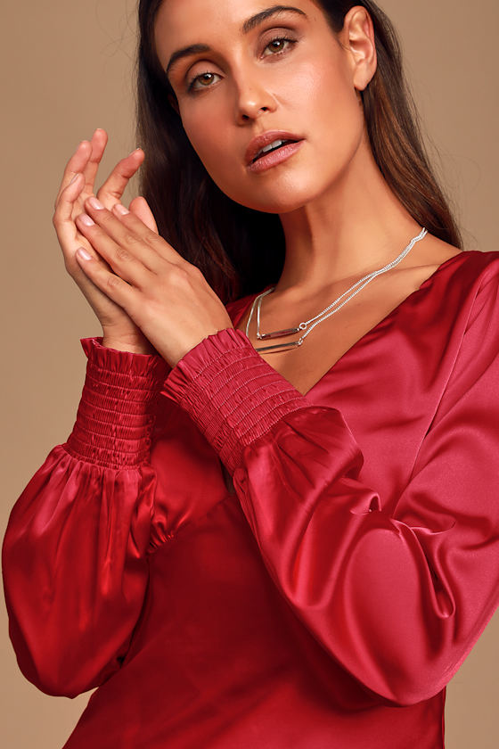 Head Held High Red Satin Long Sleeve Top 3