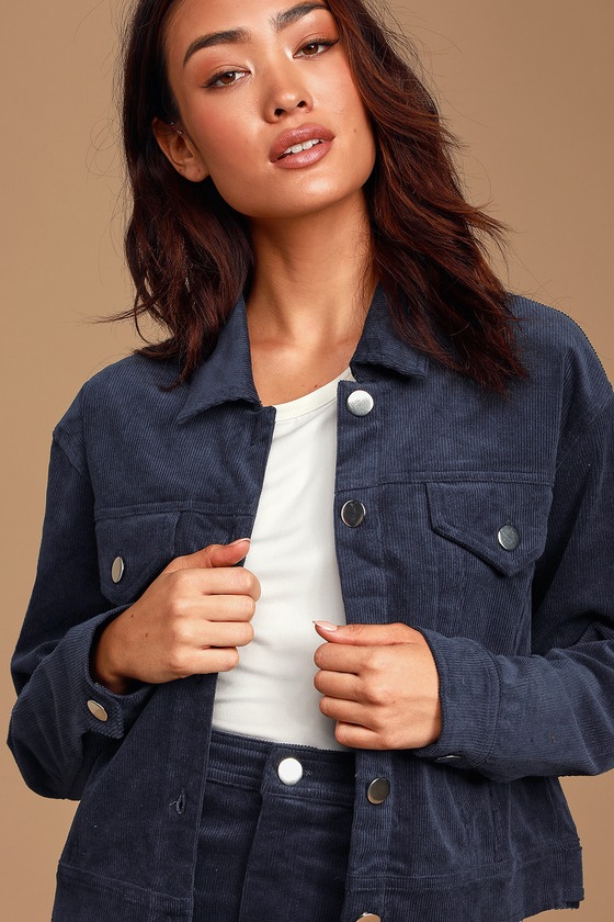 Cute Blue Corduroy Jacket - Button-Up 