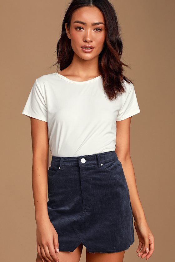 Happy-Go-Lucky Navy Blue Corduroy Mini Skirt 2