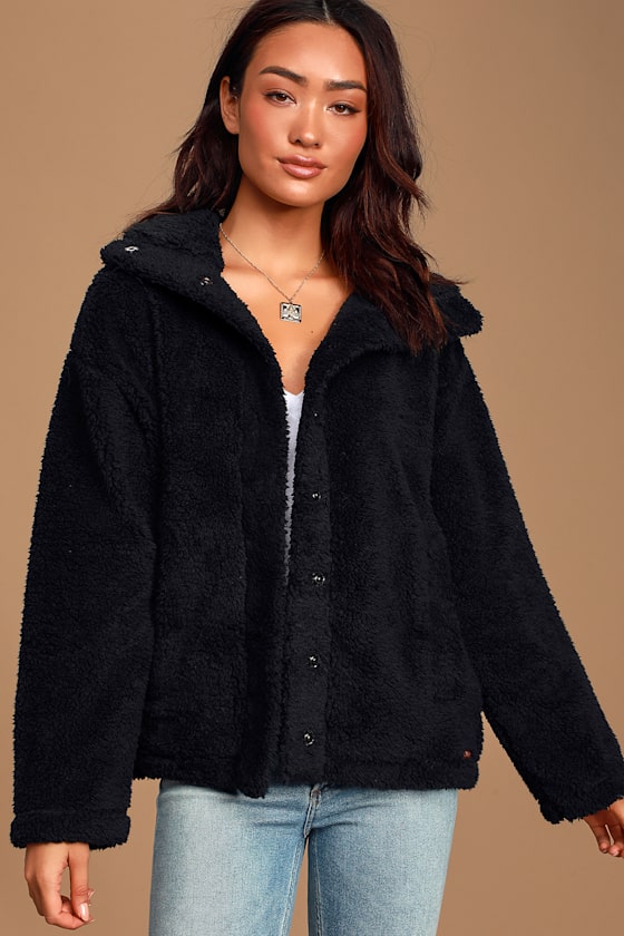 Billabong Cozy Days Black Sherpa Jacket Teddy Jacket Jacket Lulus