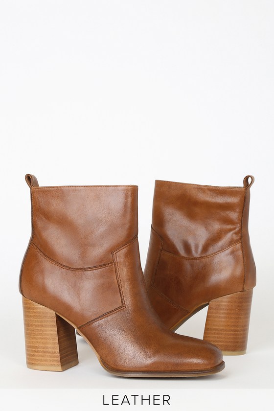 Sbicca Toccoa - Brown Leather Boots - High Heel Ankle Booties - Lulus