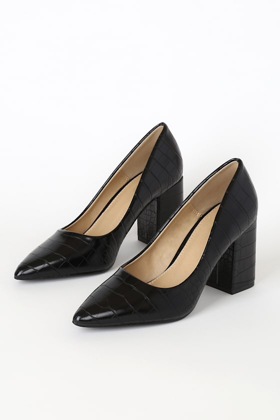 Elizah Black Crocodile-Embossed Pointed-Toe Pumps 3