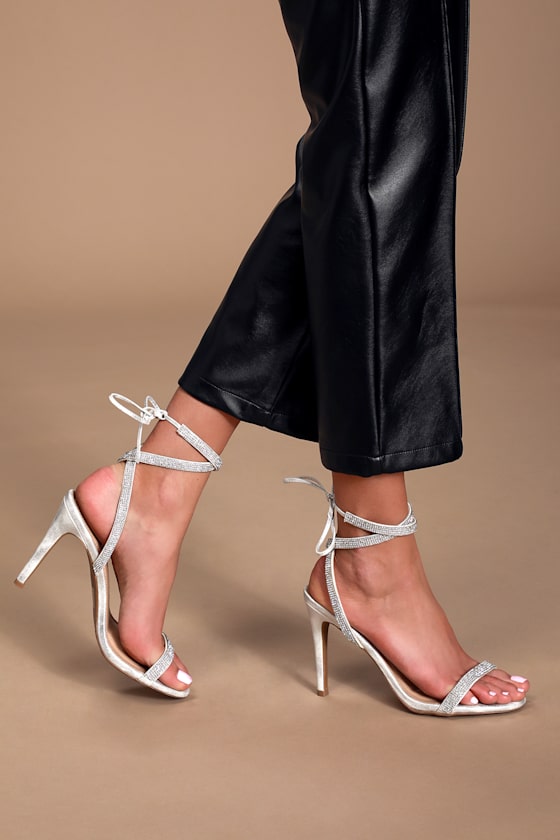 Gywneth Silver Rhinestone Lace-Up Heels 2