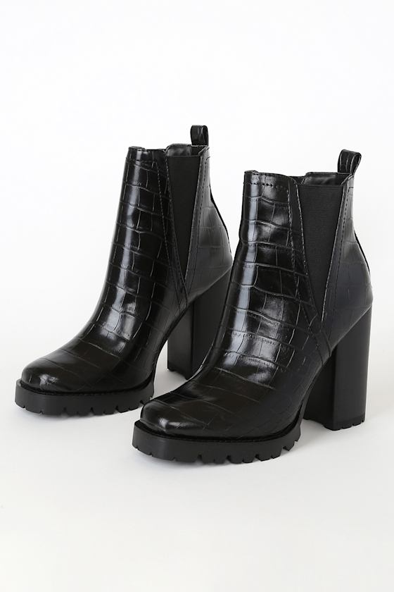 Ladon Black Crocodile Platform Ankle Boots 4