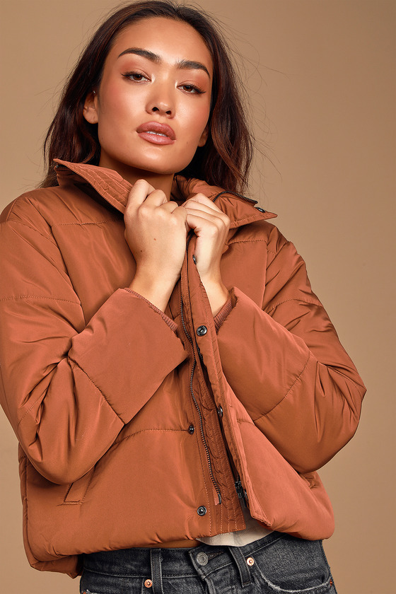 dark brown cropped puffer jacket