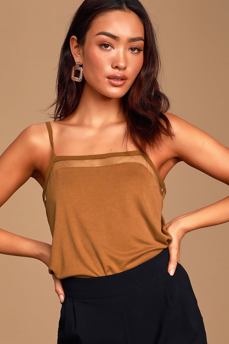 Cute Tan Tank Top - Tan Cami - Mesh Tank Top - Tan Mesh Top - Lulus