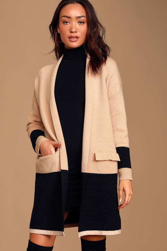 City Chic Tan and Black Color Block Cardigan Sweater 2