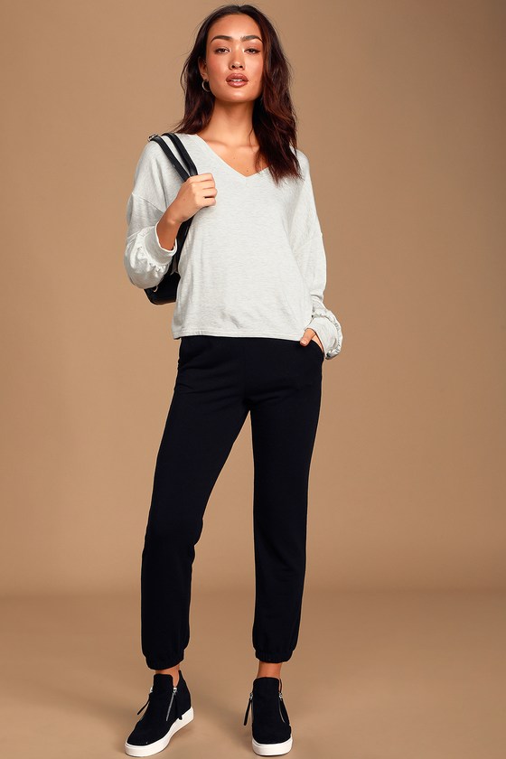Cute Heather Grey Sweatshirt - V-Neck Sweatshirt - Sweater - Lulus