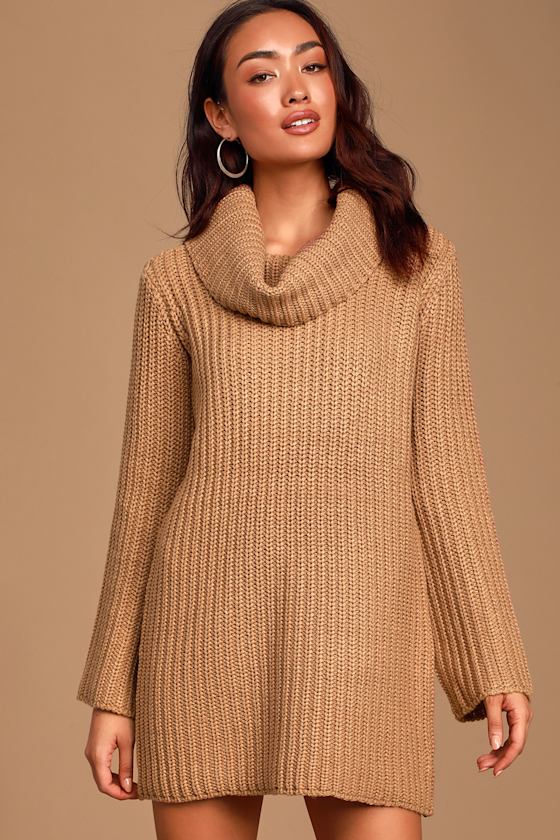 Couldn't Be Camel Brown Turtleneck Sweater Dress 2