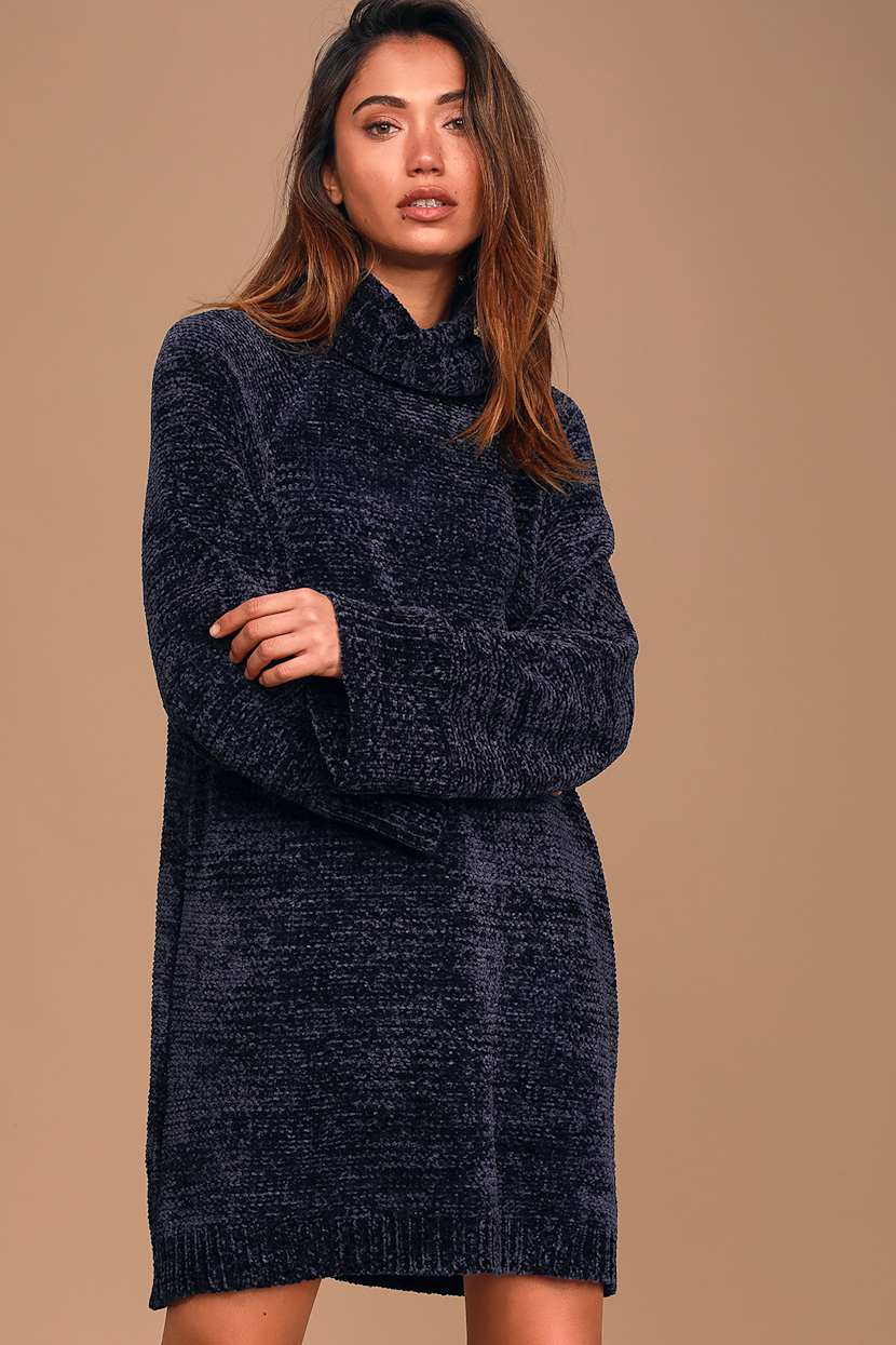 Navy Blue Dress - Navy Sweater Dress - Chenille Sweater Dress - Lulus