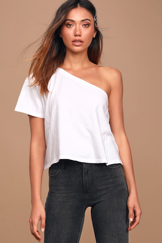 Aubrey White One-Shoulder Tee 2