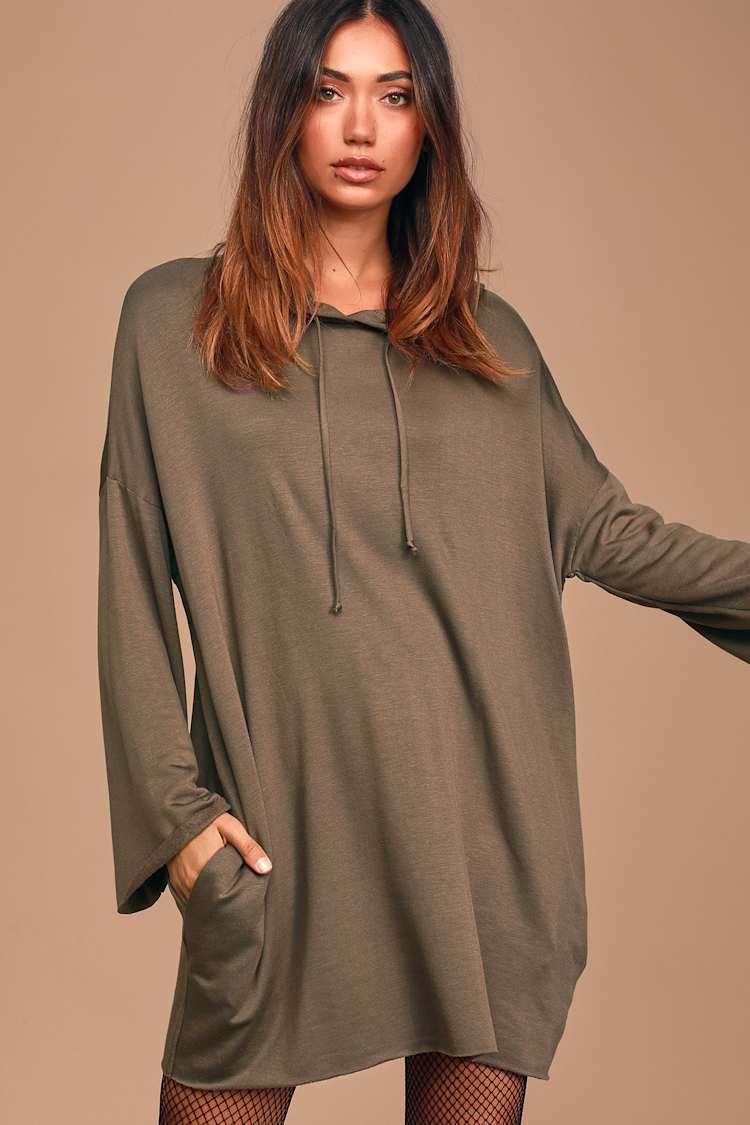 olive green hoodie dress ellos Women's Plus Size Hooded Sweatshirt Dress