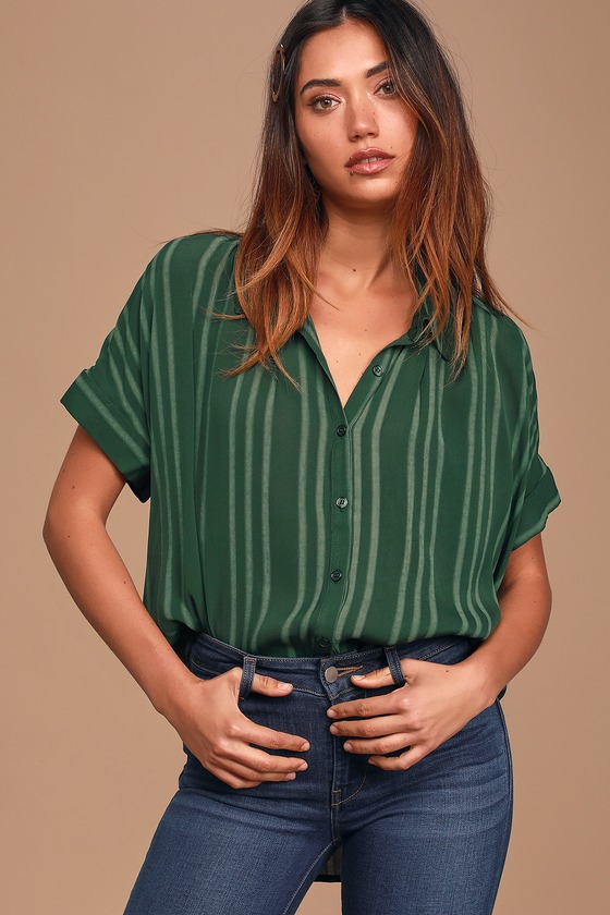 Cute Green Top - Button-Up Top - Short Sleeve Top - Collared Top - Lulus