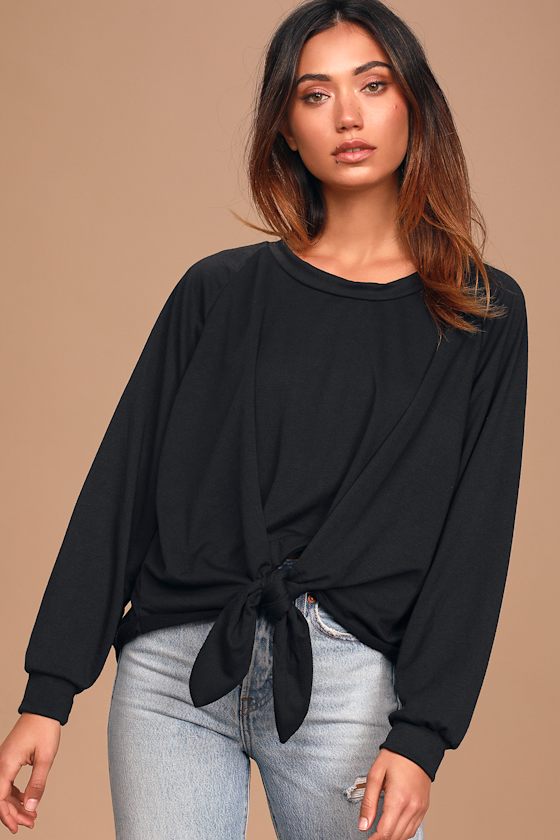 Always Ambitious Black Pullover Tie-Front Sweatshirt 2