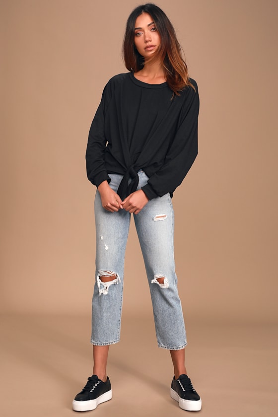 Always Ambitious Black Pullover Tie-Front Sweatshirt 1