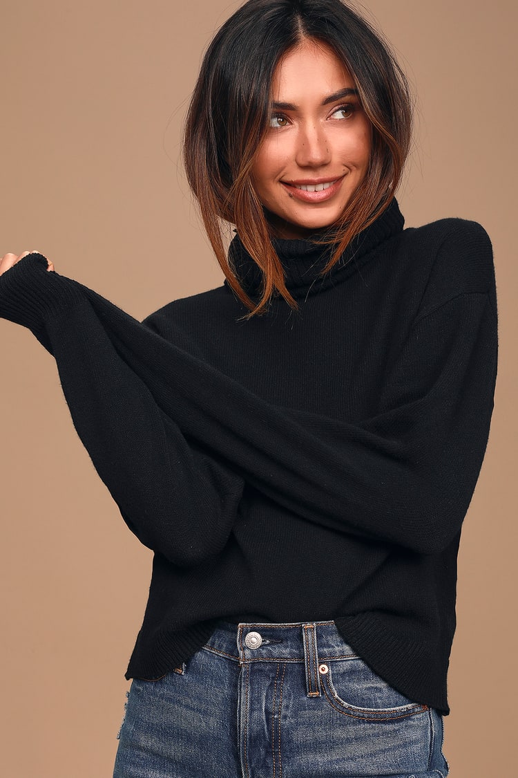 Essential Black Sweater - Cowl Neck Sweater - Lightweight Sweater - Lulus