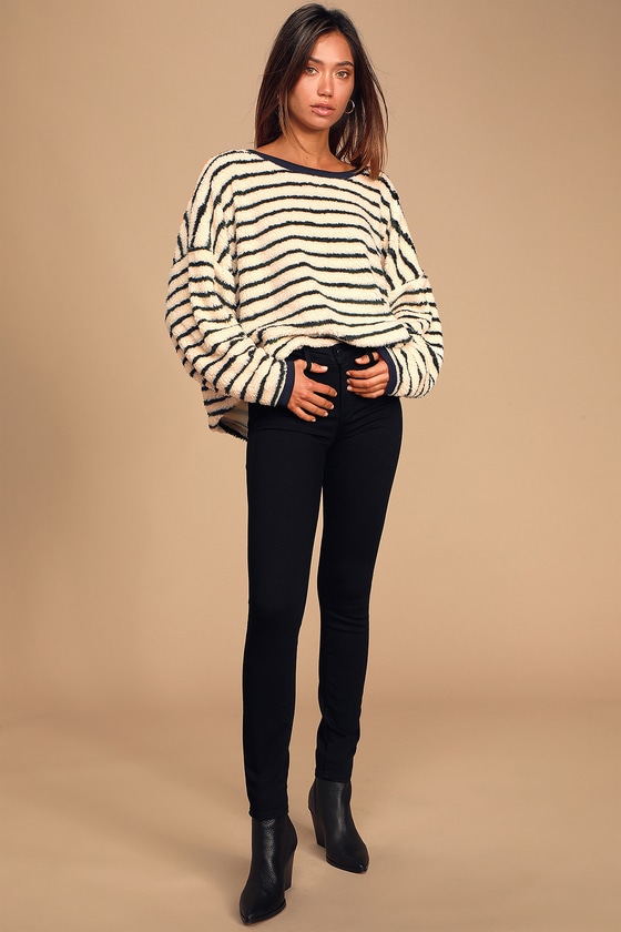 Free People Breton Striped Pullover Sherpa Sweatshirt Lulus