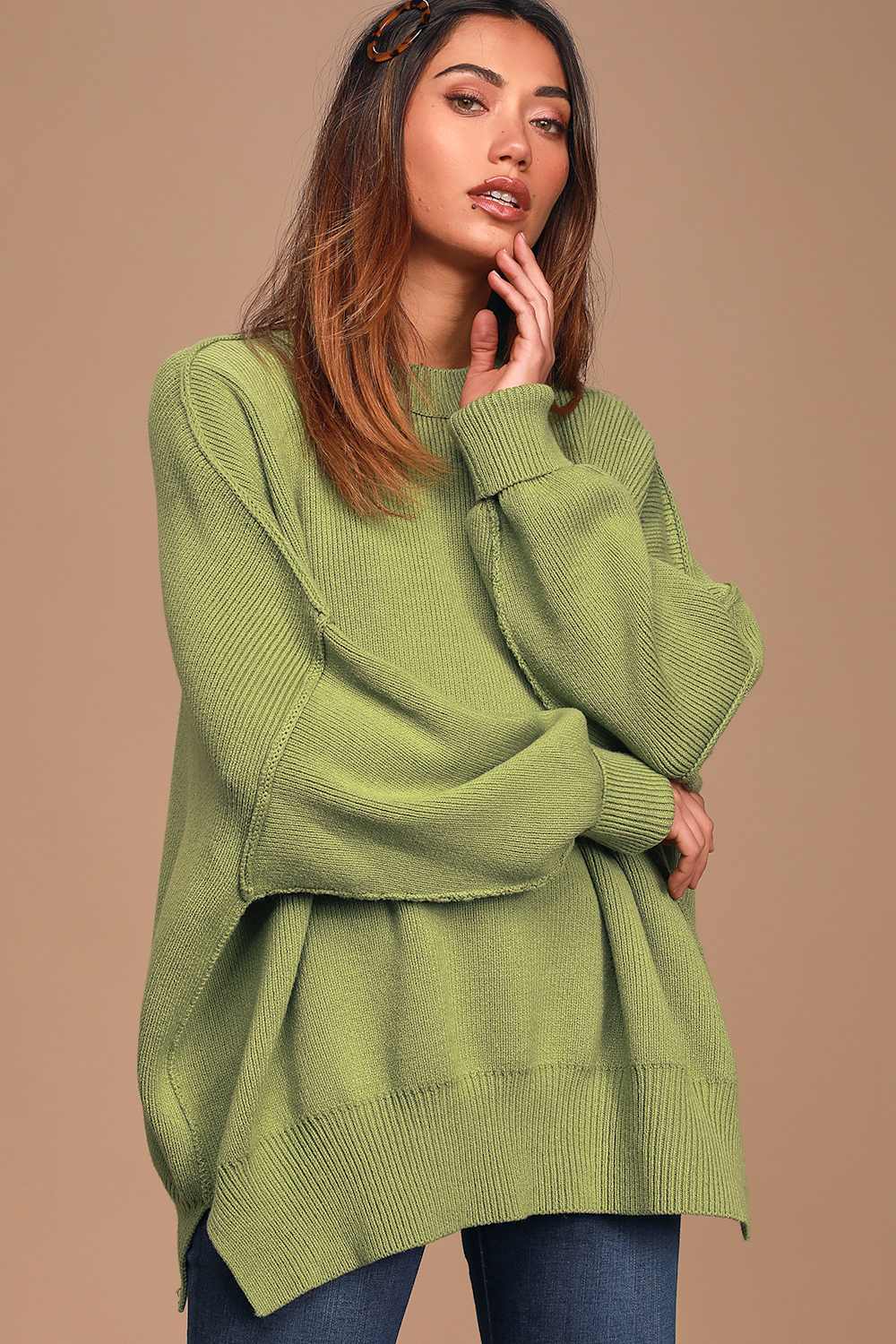 Free People Easy Street Tunic Green Oversized Sweatshirt Lulus