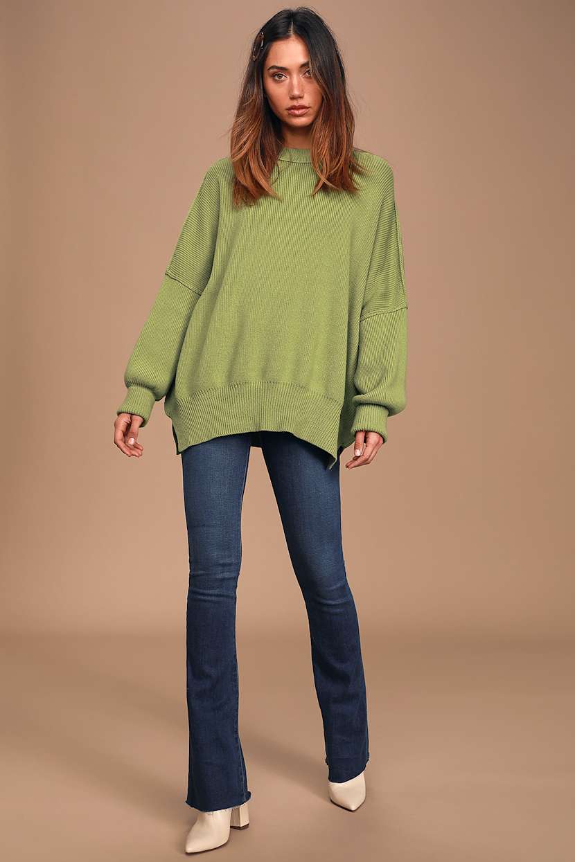 Free People Easy Street Tunic Green Oversized Sweatshirt Lulus