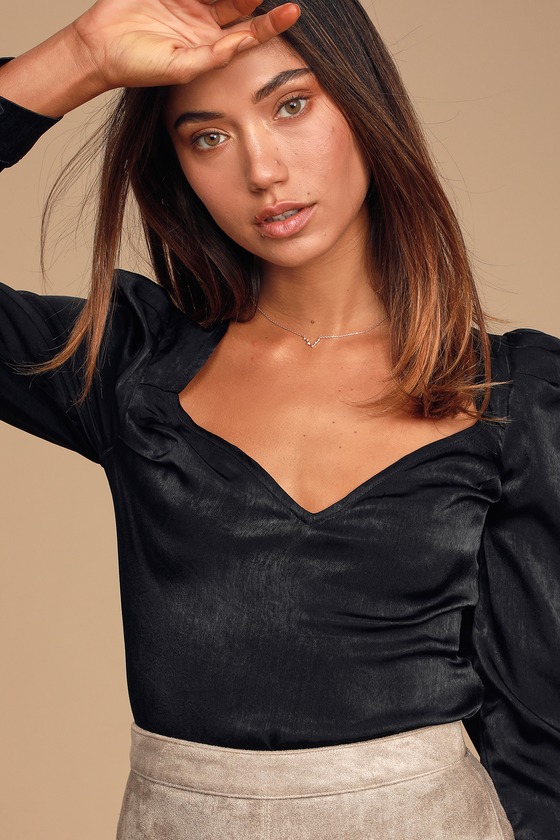 black long sleeve satin top