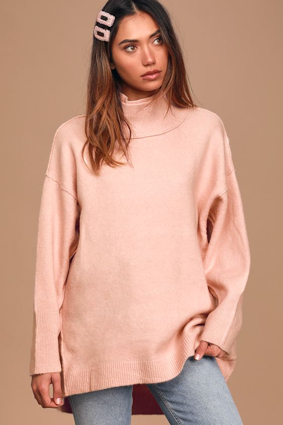 Afterglow Blush Pink Mock Neck Oversized Sweater 1