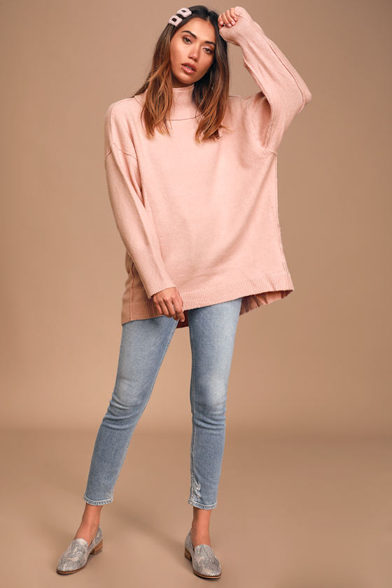 Afterglow Blush Pink Mock Neck Oversized Sweater 2