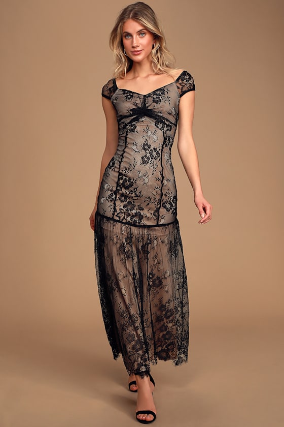 Dream a Dream Black Lace Off-the-Shoulder Maxi Dress 1