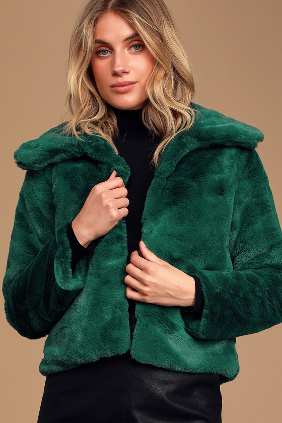 Charlie Holiday Sunday - Emerald Green Jacket - Faux Fur Jacket - Lulus