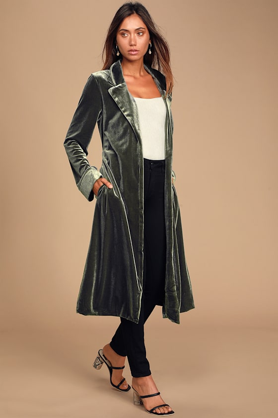 Layers of Luxe Dark Sage Green Velvet Long Cardigan 5