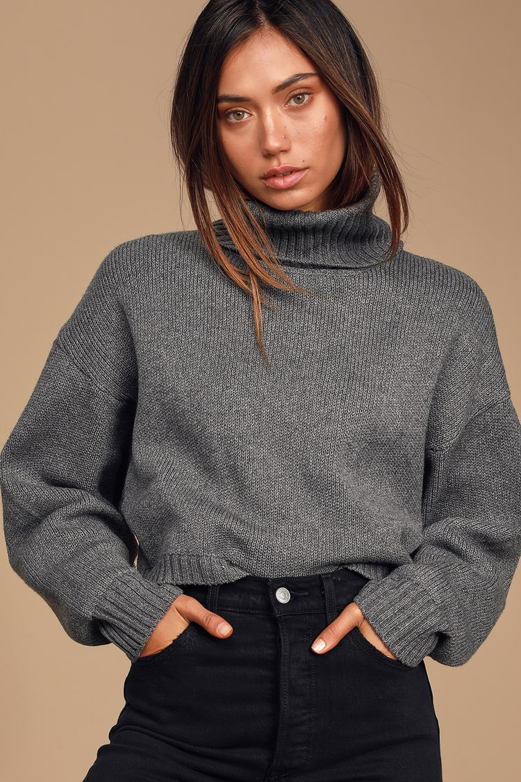 Cozy Affair Grey Cropped Turtleneck Sweater