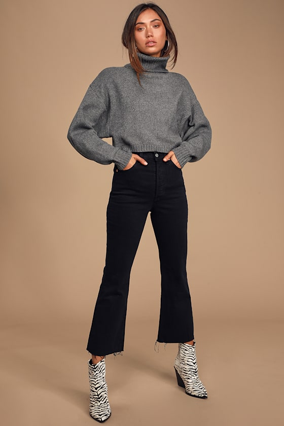 Cozy Affair Grey Turtleneck Cropped Sweater 1