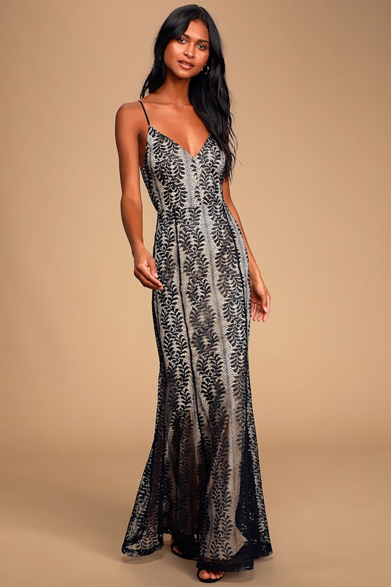 With Grace Black Lace Mermaid Maxi Dress 1