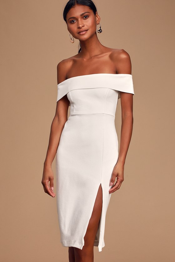 white off the shoulder bodycon