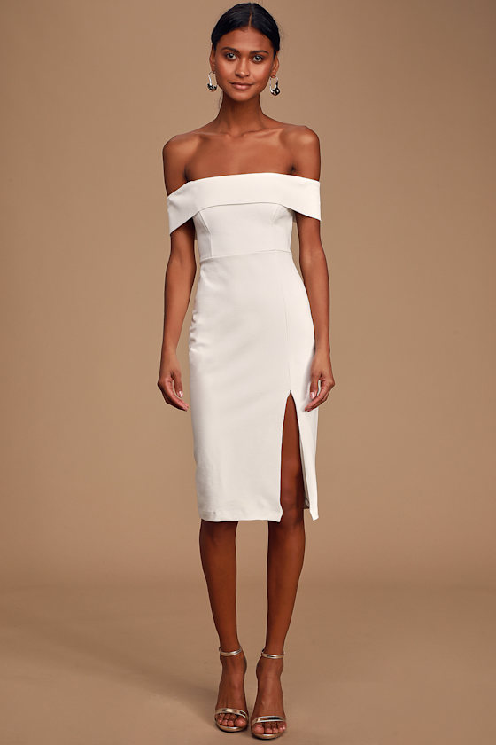 Poppin' Bubbly Off-White Off-the-Shoulder Bodycon Dress 1