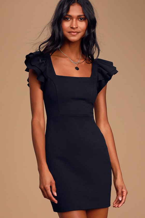 Sexy Black Dress Bodycon Dress Ruffle Sleeve Mini Dress Lulus