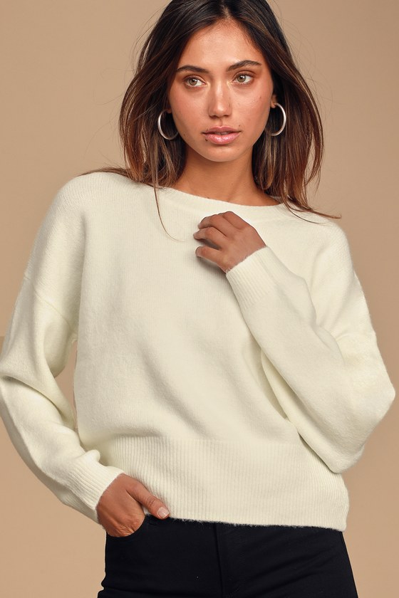 Ivory Sweater - Cozy Knit Sweater - Boxy Bodice Sweater - Lulus