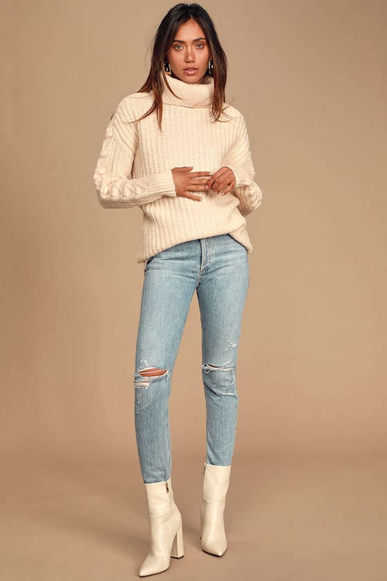 Warming Up Cream Knit Oversized Turtleneck Sweater 1