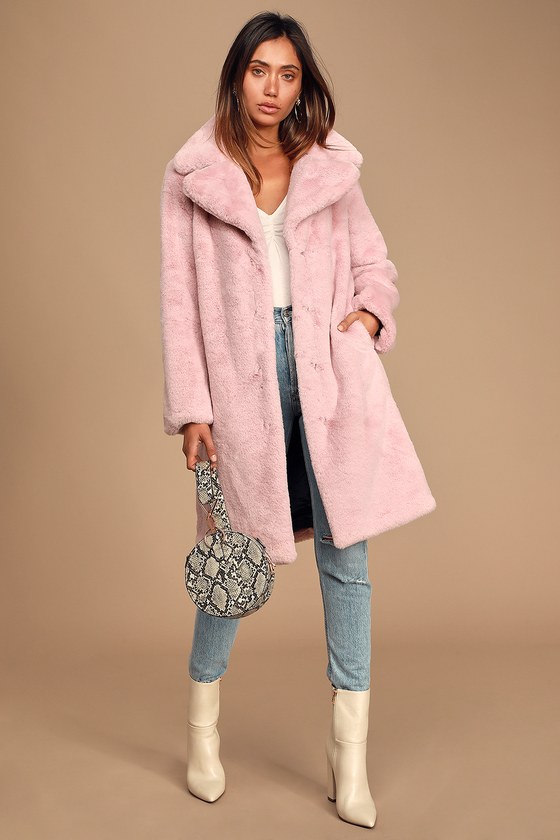 Avec Les Filles Coat - Light Pink Long Coat - Faux Fur Coat - Lulus