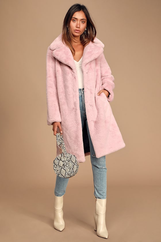 Grand Ambition Light Pink Faux Fur Long Coat 1