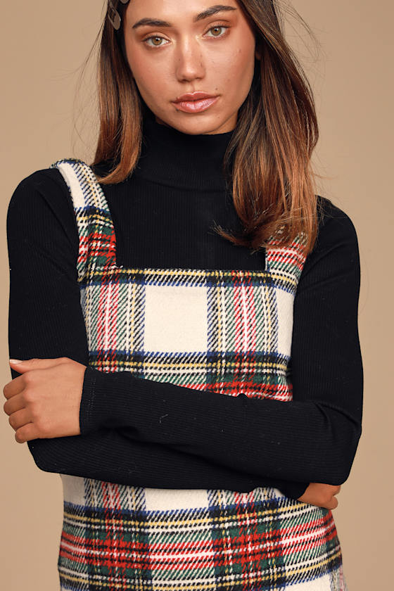 Weekend Spree Cream Multi Plaid Tweed Mini Dress 4