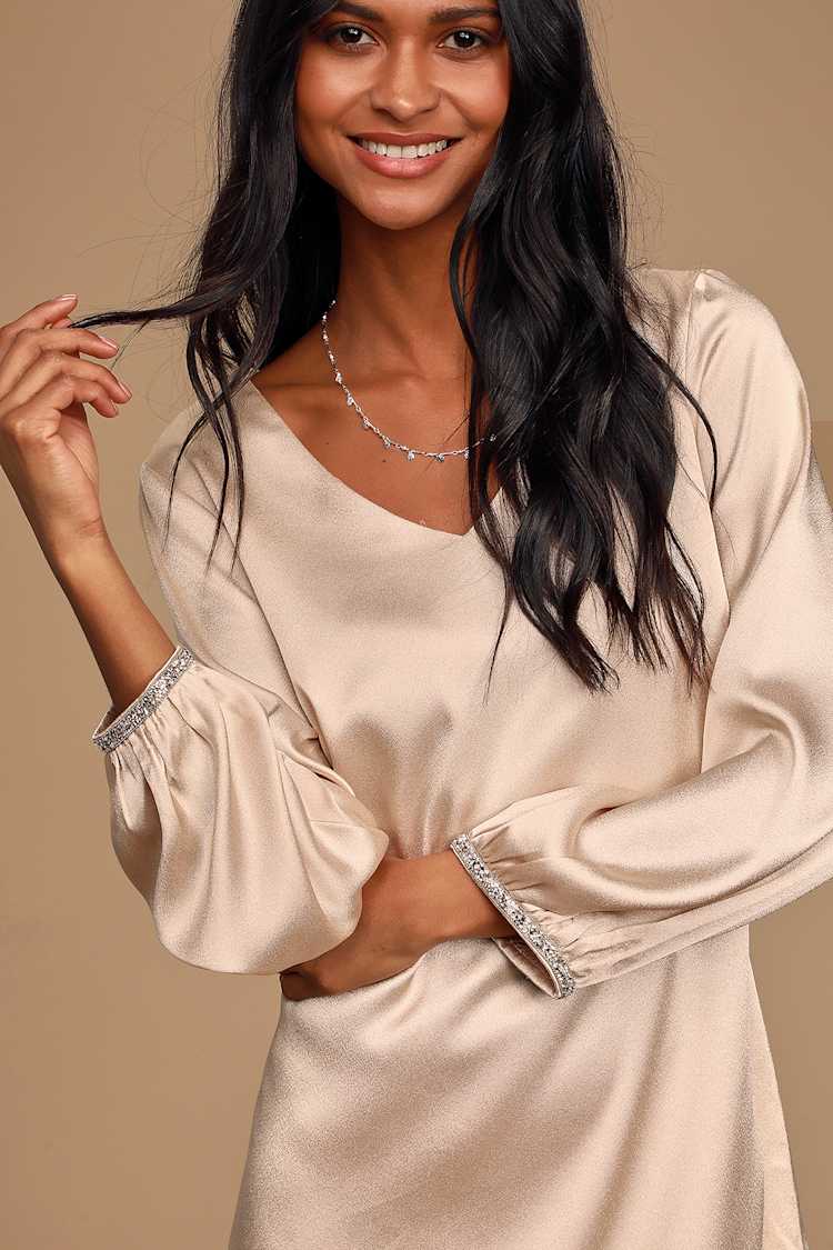 white christmas dresses Lulu's Get in the Groove Fringe Tassel Champagne Mini Dress with Sequi –  The Thrifty Hippy main image 0