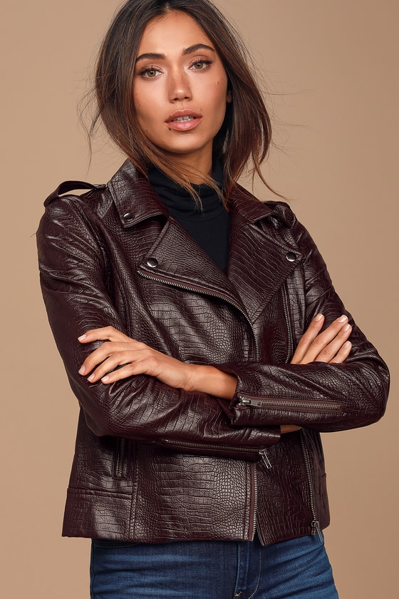 Lucky Lizard Mahogany Vegan Leather Moto Jacket