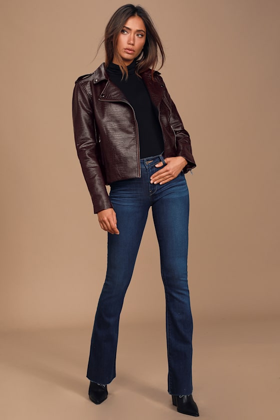 Lucky Lizard Mahogany Vegan Leather Moto Jacket 2