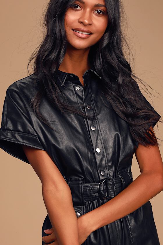 Positive Attitude Black Vegan Leather Utility Jumpsuit 3