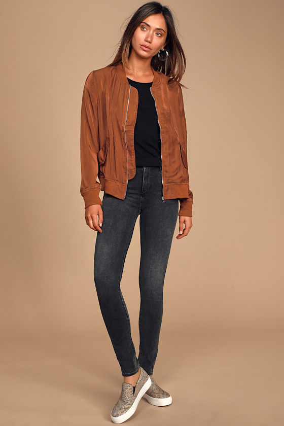 Chic Rust Brown Bomber Jacket - Lightweight Bomber - Jacket - Lulus
