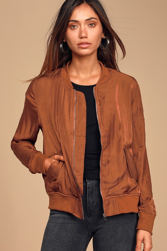 Chic Rust Brown Bomber Jacket - Lightweight Bomber - Jacket - Lulus