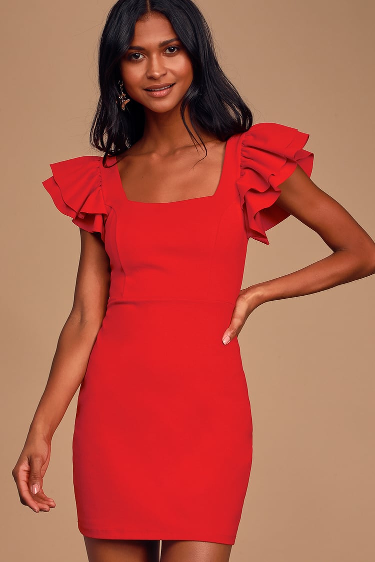 Elegant Affair Red Ruffled Bodycon Dress