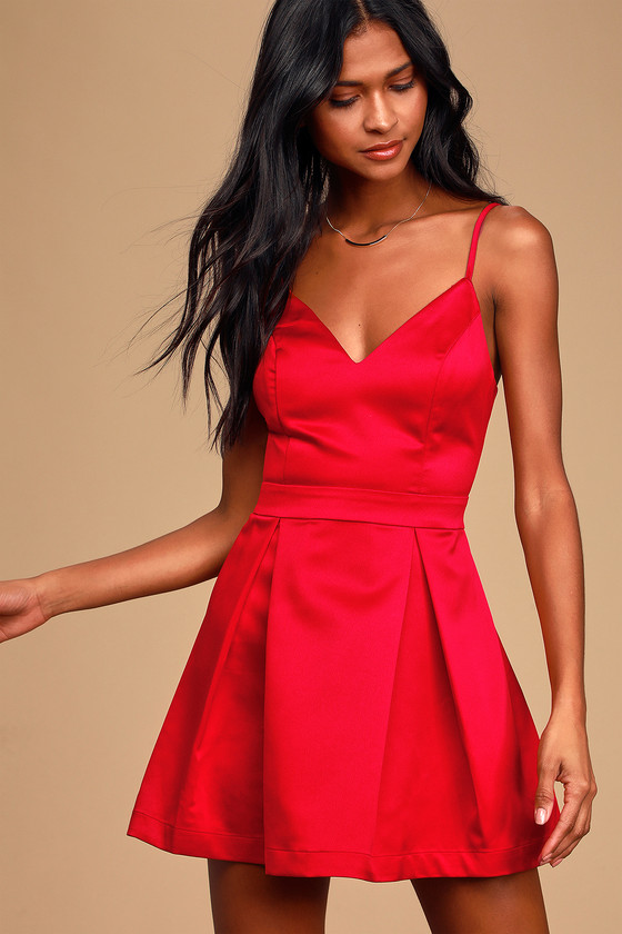 Red Dress - Skater Dress - Sleeveless 