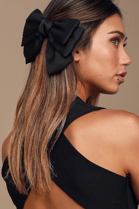 Bow and Behold Black Satin Oversized Bow Hair Clip 4