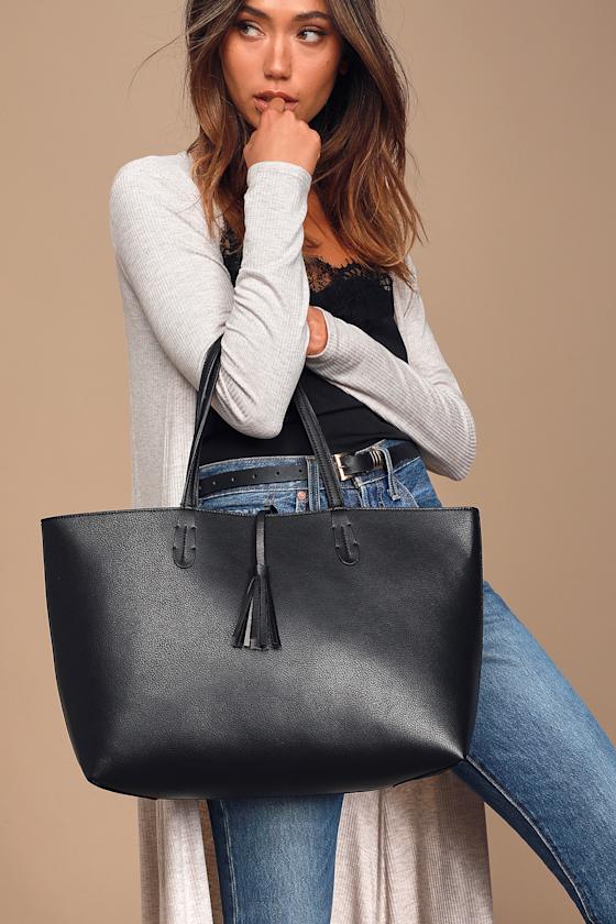 Feeling Inspired Black Vegan Leather Tote Bag 6
